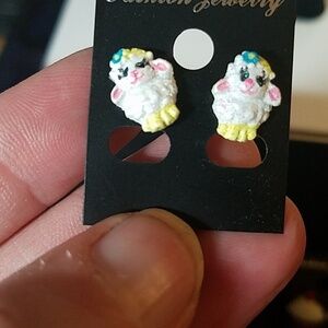White Lamb Stud 1/4" Earrings Easter Animal Spring